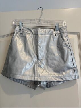 Silver Faux Leather High-Waist Women's Skort